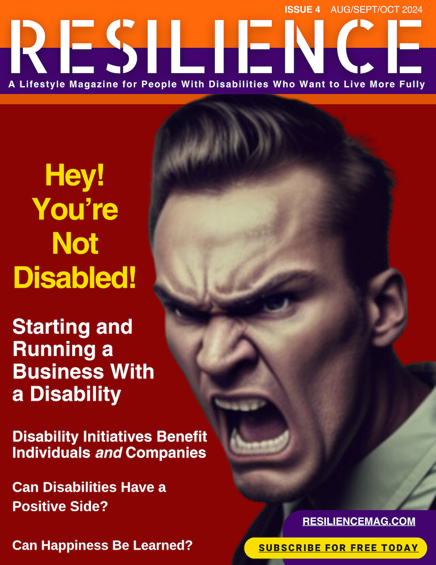 Cover of Issue 4 of RESILIENCE. Includes a close-up of the face of an angry man. Image produced using Midjourney