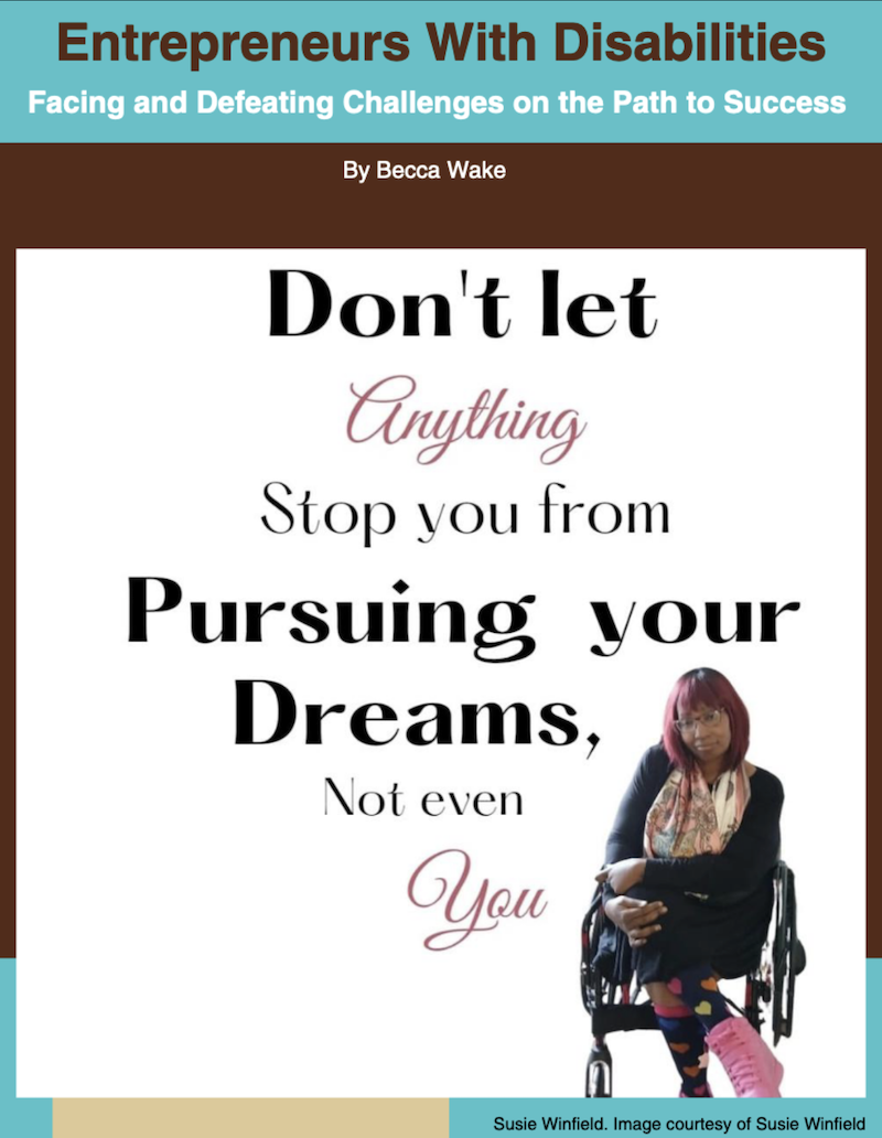 Cover page for Entrepreneurs With Disabilities. Includes image of a woman in a wheelchair.