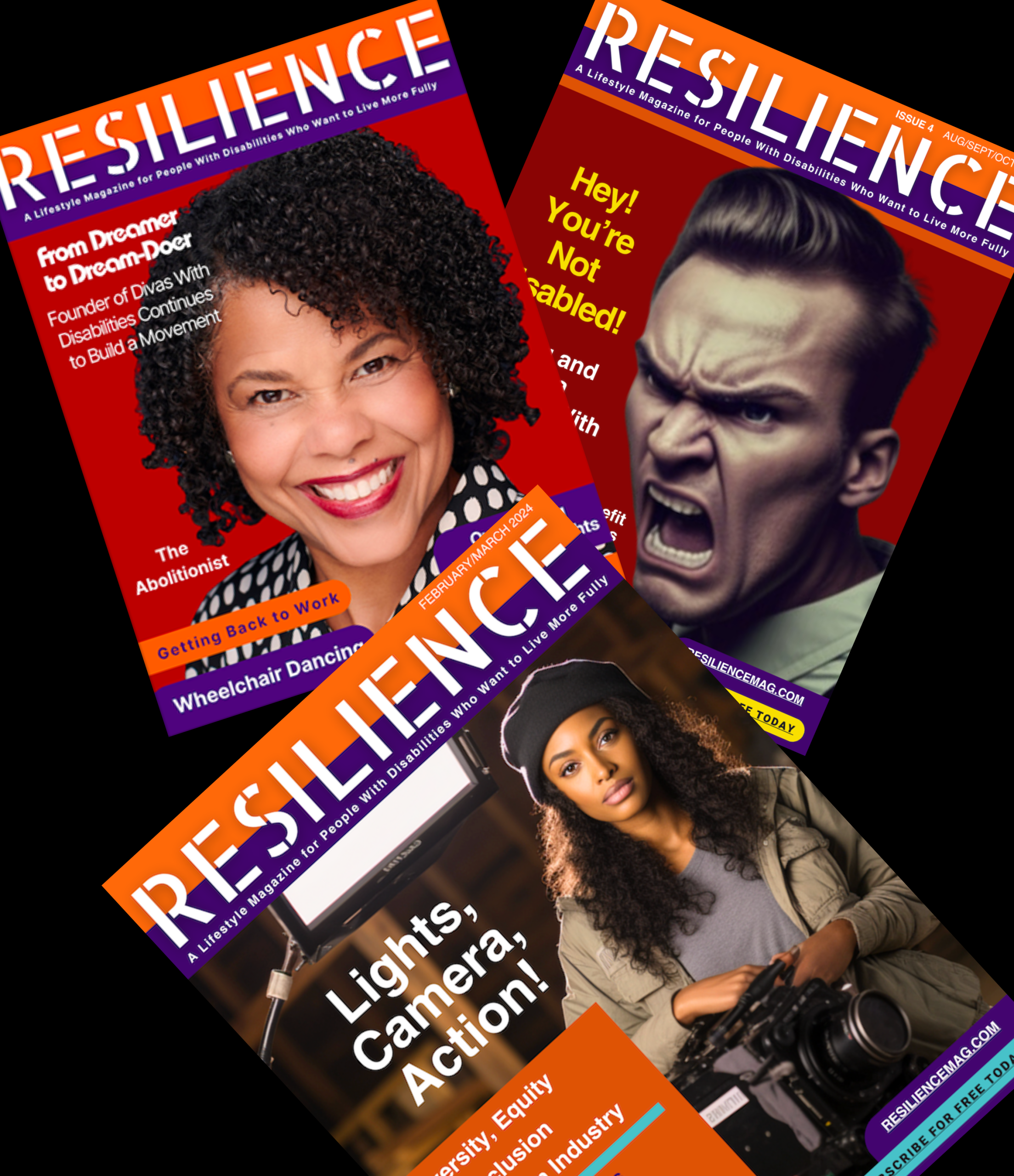 Image of 3 Resilience magazine covers for illustration only