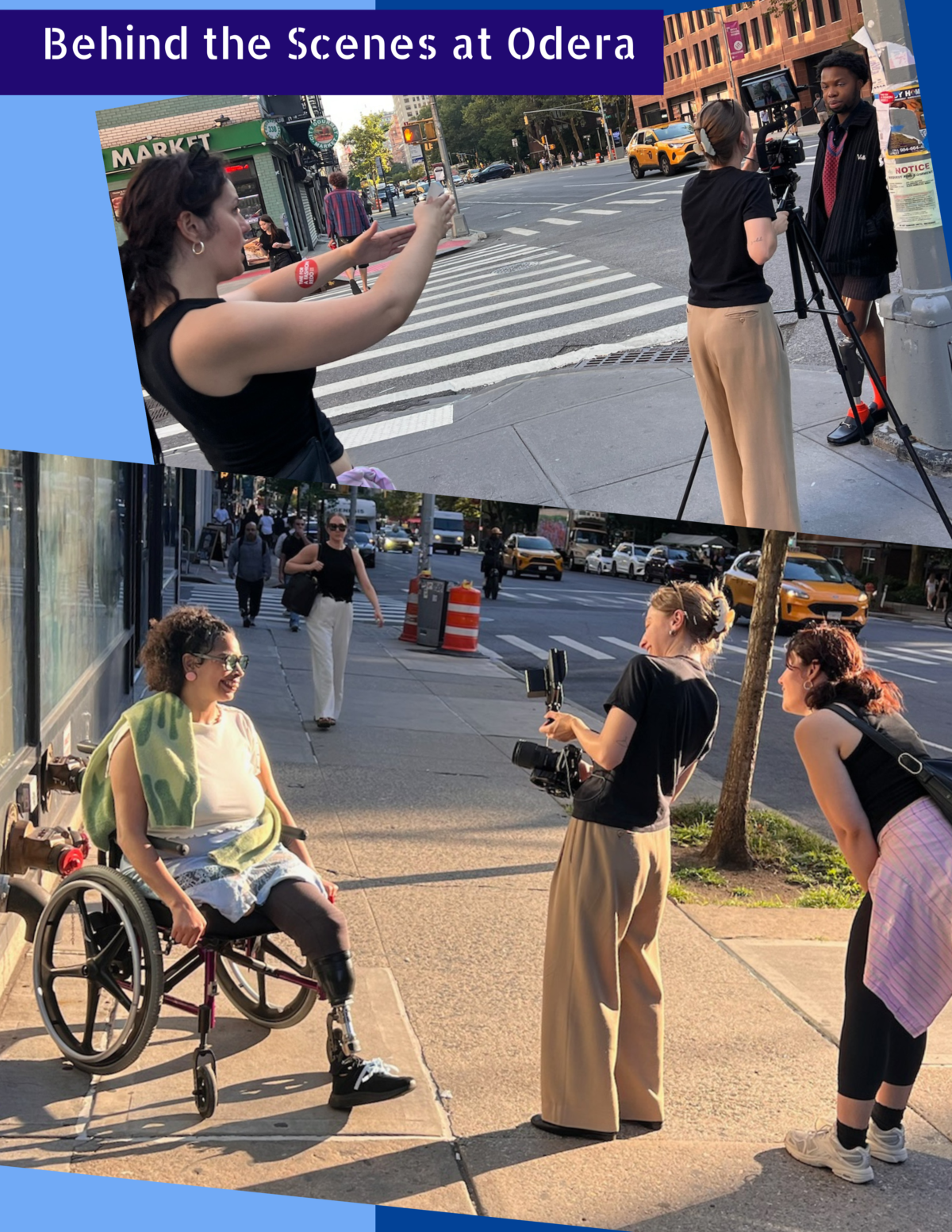 Two images of an Odera photo shoot.